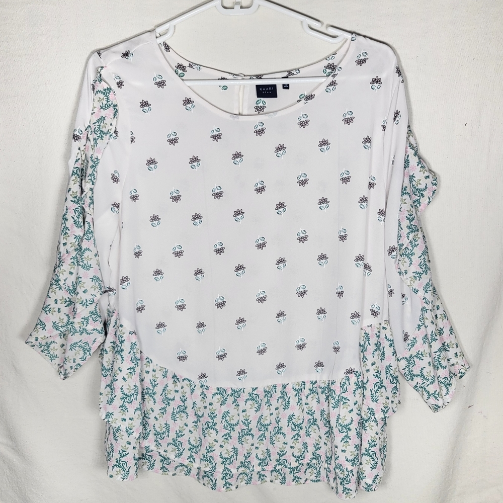 Open sleeve size L white floral blouse flowy loose casual women's large royal